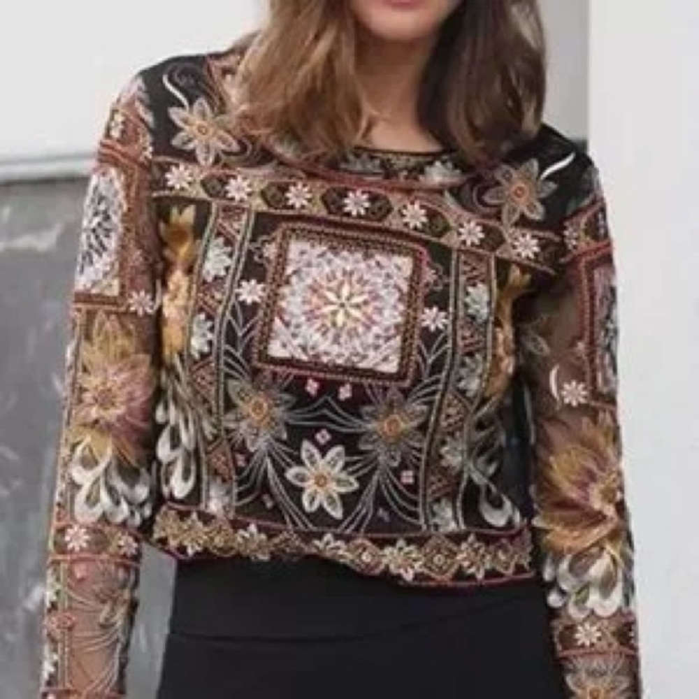 Zara Woman Premium Denim Collection Embroidered Beaded Shirt